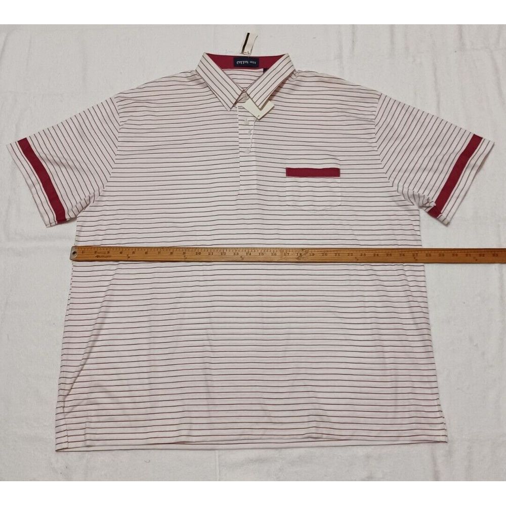 Cotton Mist Mens Big 2XL Polo Shirt White Burgundy Striped Wrinkle Less‎ NWT
